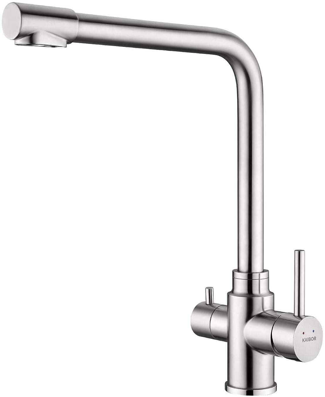 KAIBOR 3 Way Kitchen Tap Stainless Steel with Water Filter Way Drinking Water Kitchen Sink Tap 360ยฐSwivel Spout 2 Lever Kitchen Mixer Stainless Steel