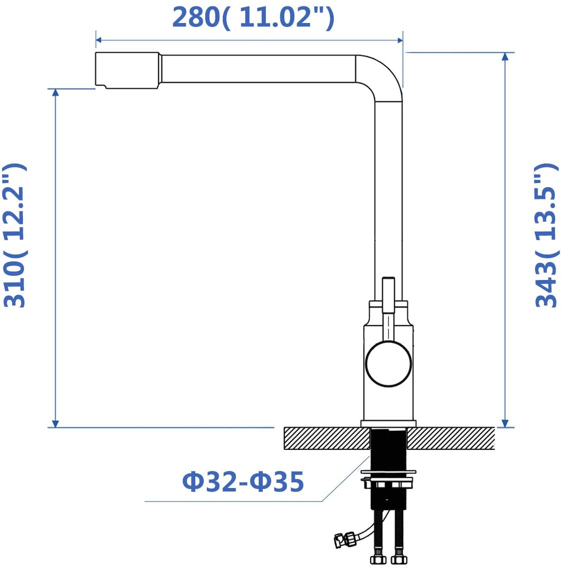 KAIBOR 3 Way Kitchen Tap Stainless Steel with Water Filter Way Drinking Water Kitchen Sink Tap 360ยฐSwivel Spout 2 Lever Kitchen Mixer Stainless Steel