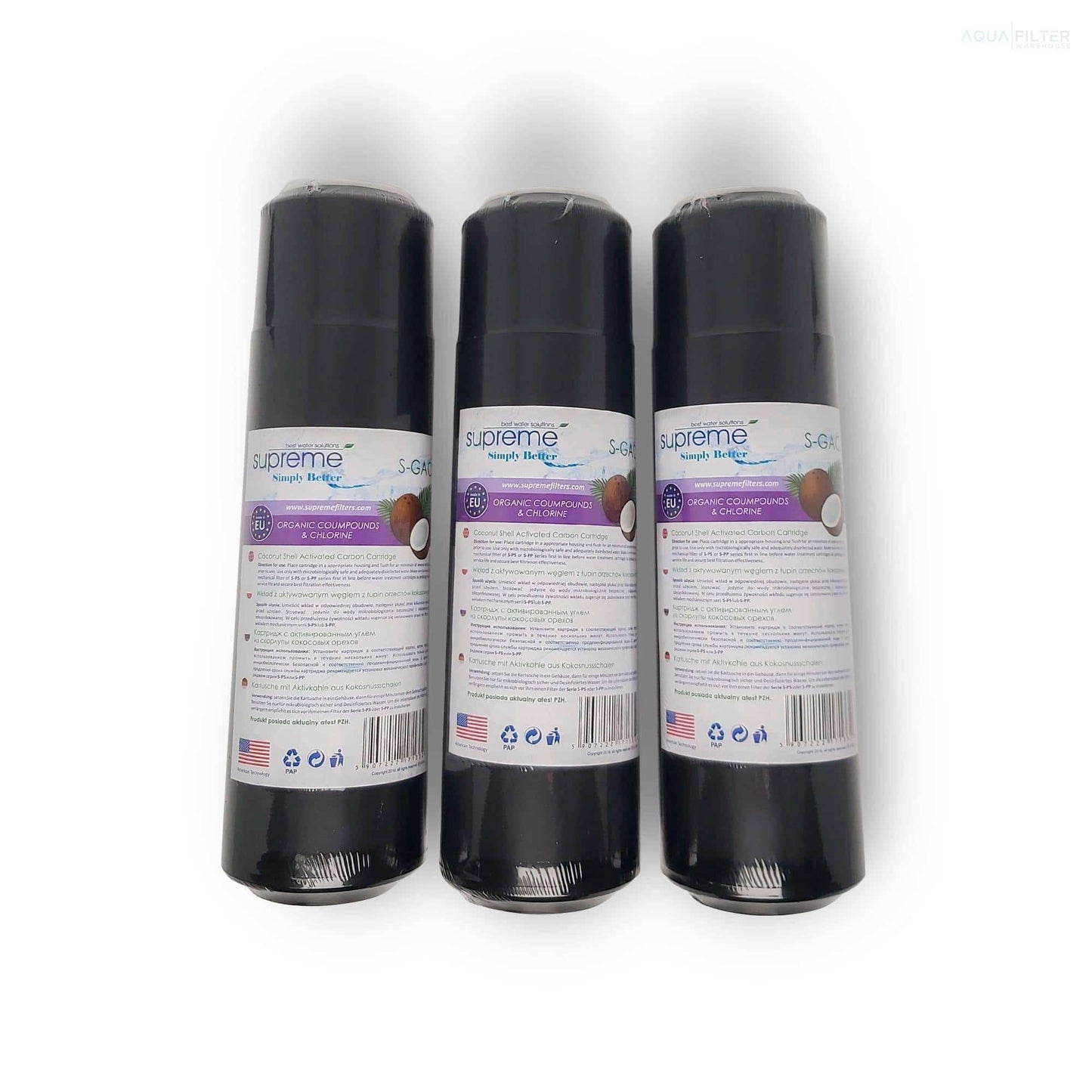 Granular Activated Carbon Cartridge GAC 10 Inch Pack of 3 Reverse Osmosis Water Filters Water Filter Cartridges