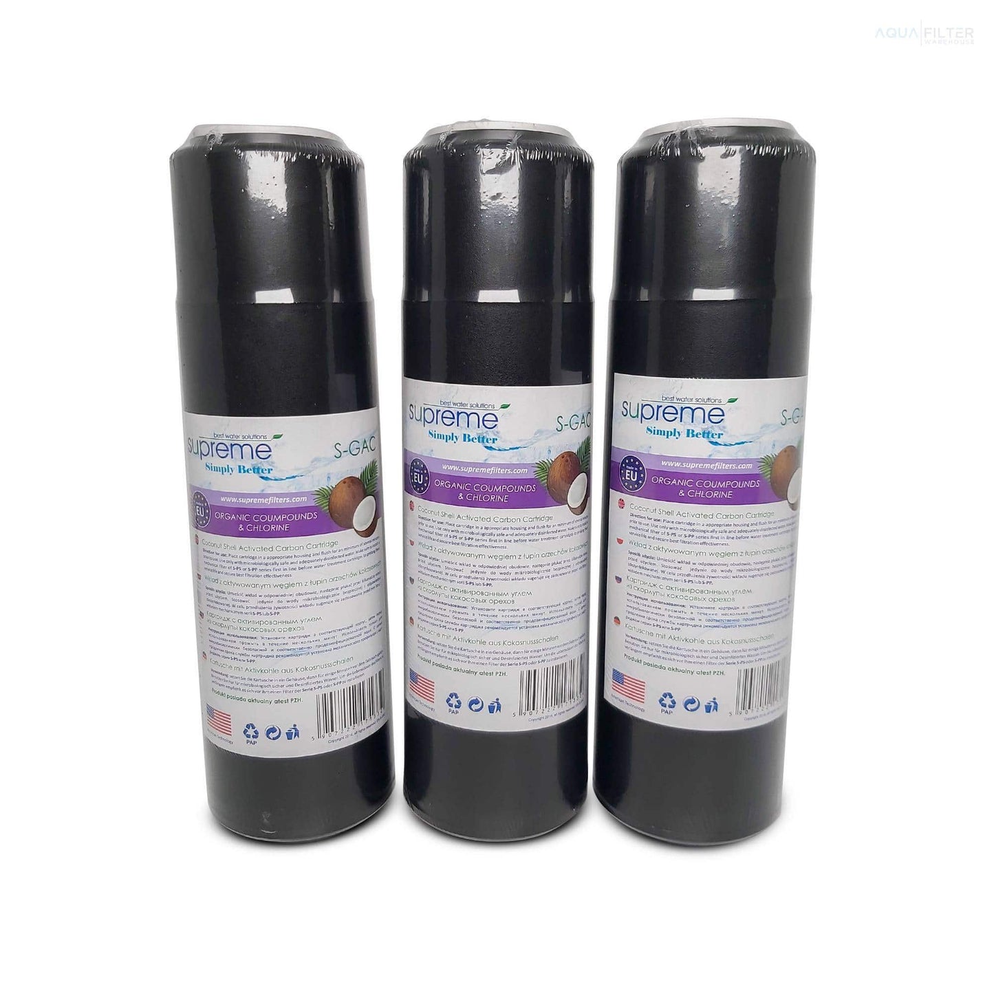 Granular Activated Carbon Cartridge GAC 10 Inch Pack of 3 Reverse Osmosis Water Filters Water Filter Cartridges